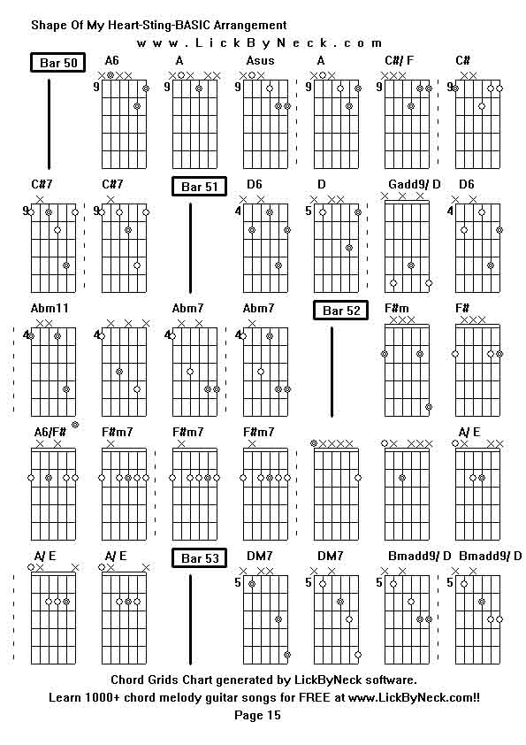 Chord Grids Chart of chord melody fingerstyle guitar song-Shape Of My Heart-Sting-BASIC Arrangement,generated by LickByNeck software.